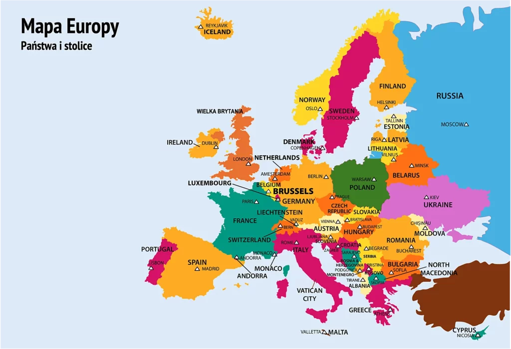 Mapa Europy: państwa i stolice