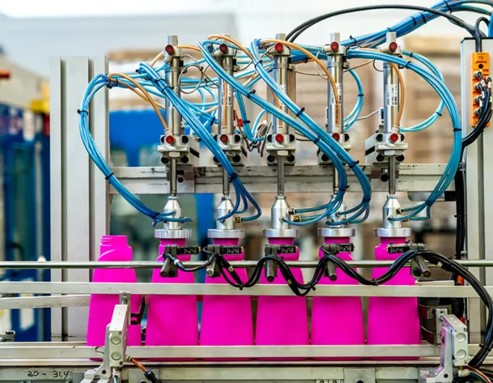 butelki na detergenty z tworzyw sztucznych w trakcie produkcji