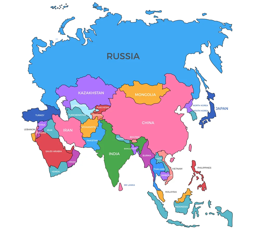 mapa polityczna Azji do pobrania